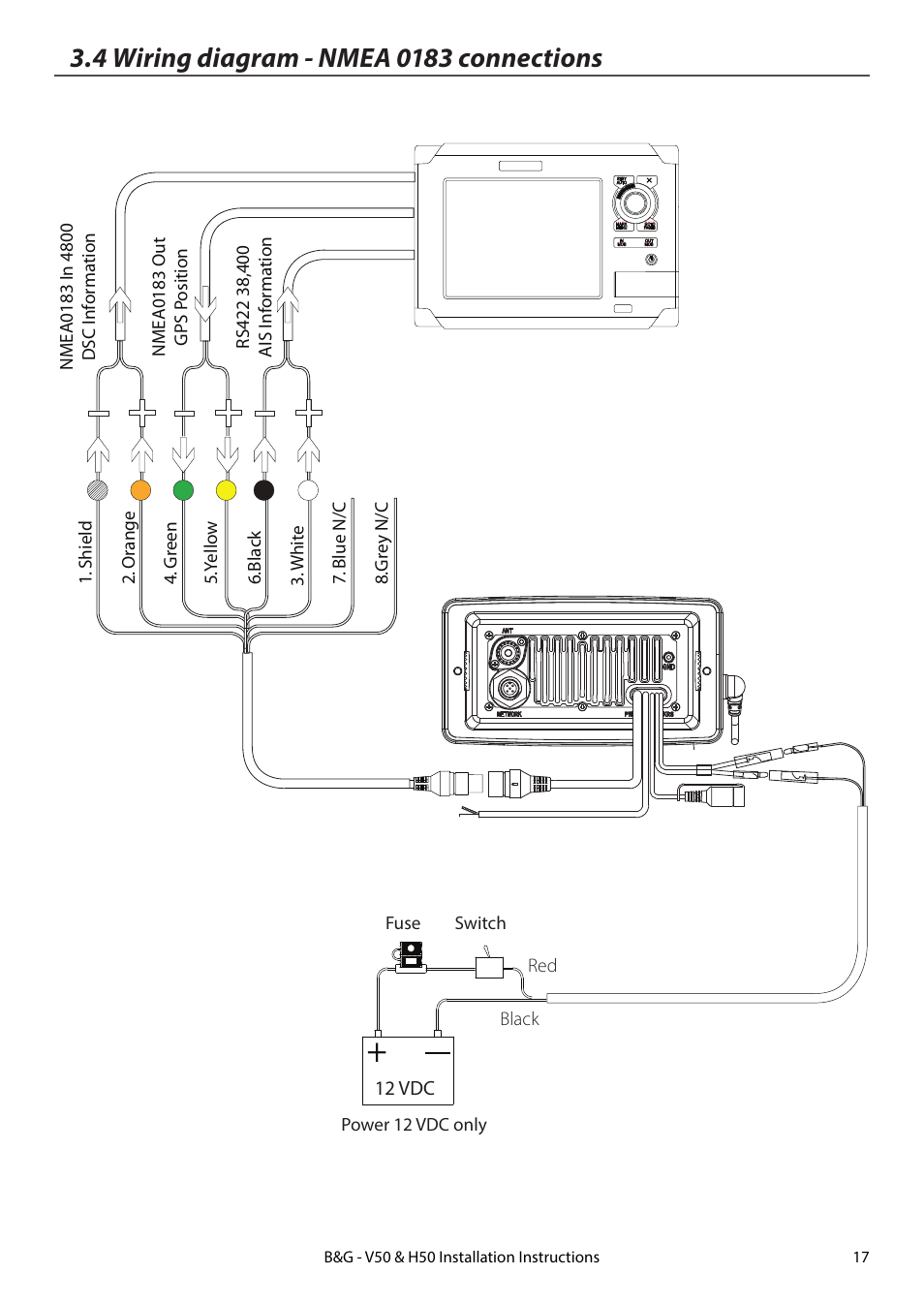 4 wiring diagram - nmea 0183 connections | B&G H50 Wireless VHF Handset User Manual | Page 17 / 22