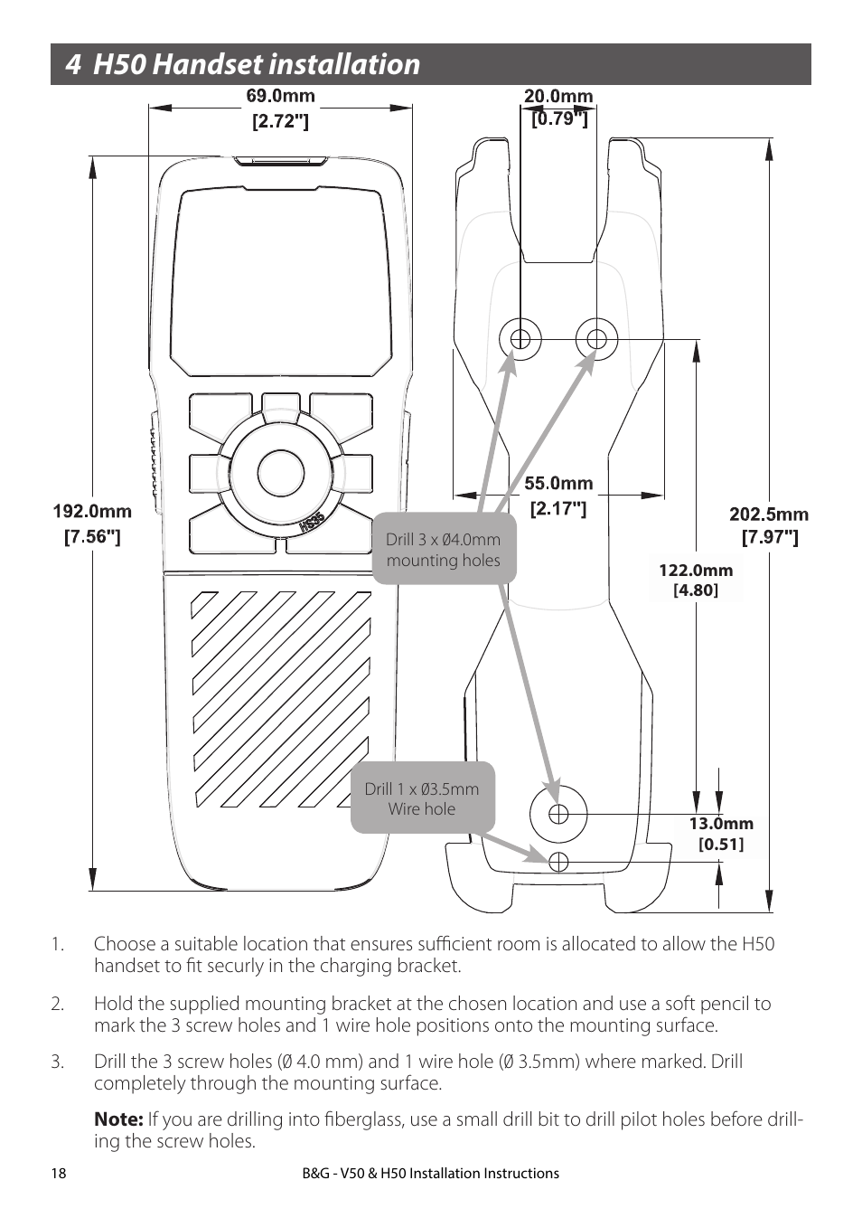 4 hs35 handset installation, 4 h50 handset installation | B&G H50 Wireless VHF Handset User Manual | Page 18 / 22