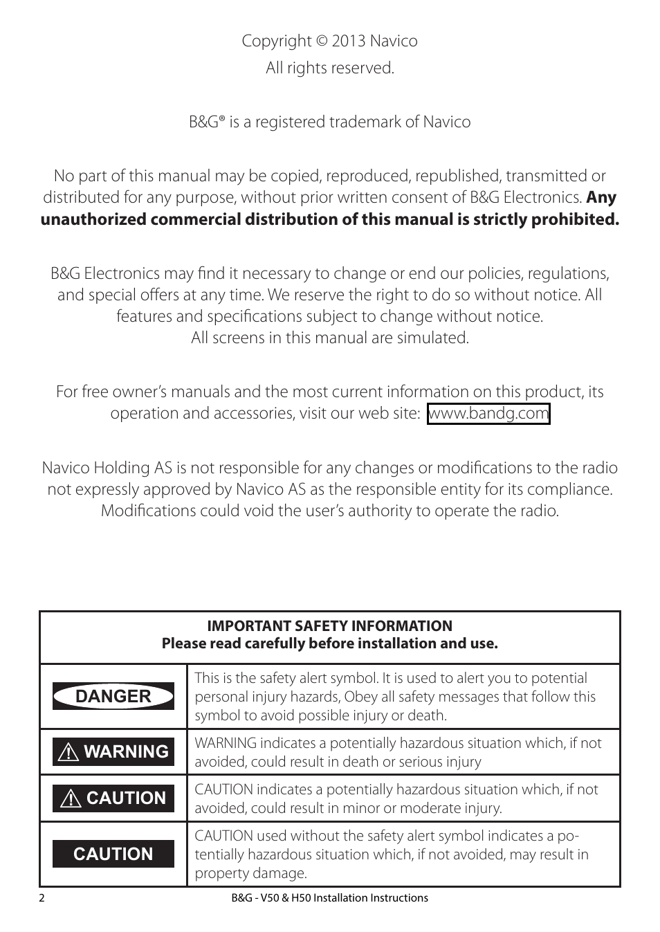 B&G H50 Wireless VHF Handset User Manual | Page 2 / 22