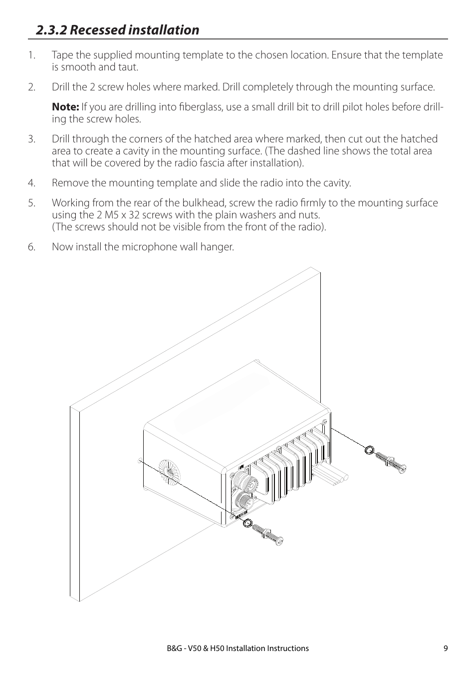 2 recessed installation | B&G H50 Wireless VHF Handset User Manual | Page 9 / 22