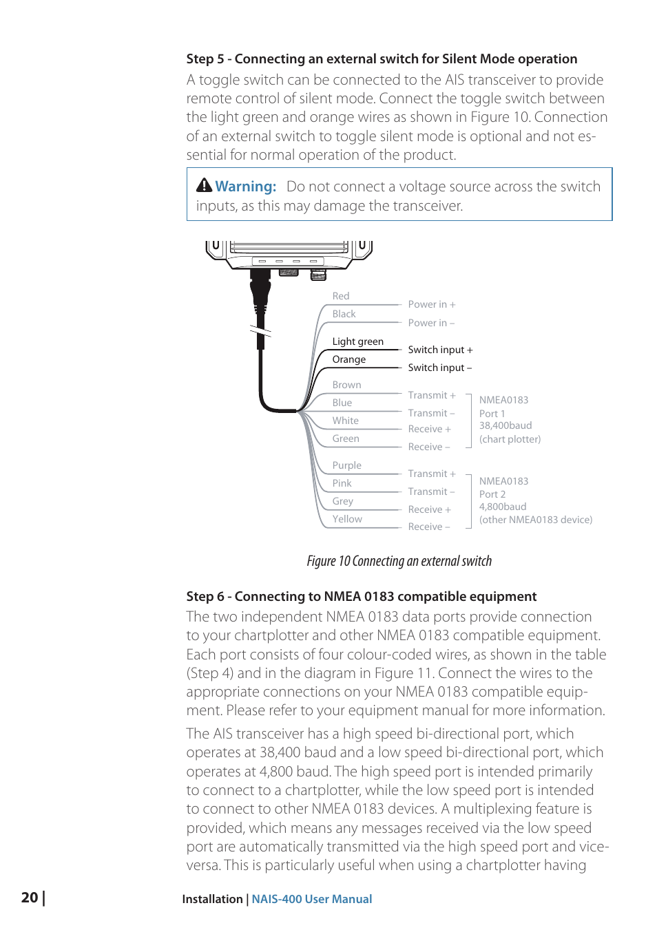 Figure 10 connecting an external switch | B&G NAIS-400 User Manual | Page 21 / 32