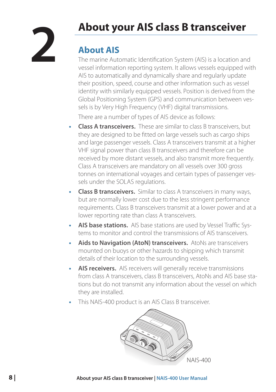 About your ais class b transceiver, About ais | B&G NAIS-400 User Manual | Page 9 / 32