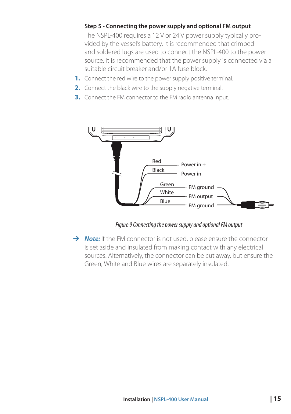 Fig. 9 power and fm | B&G NSPL-400 User Manual | Page 16 / 20