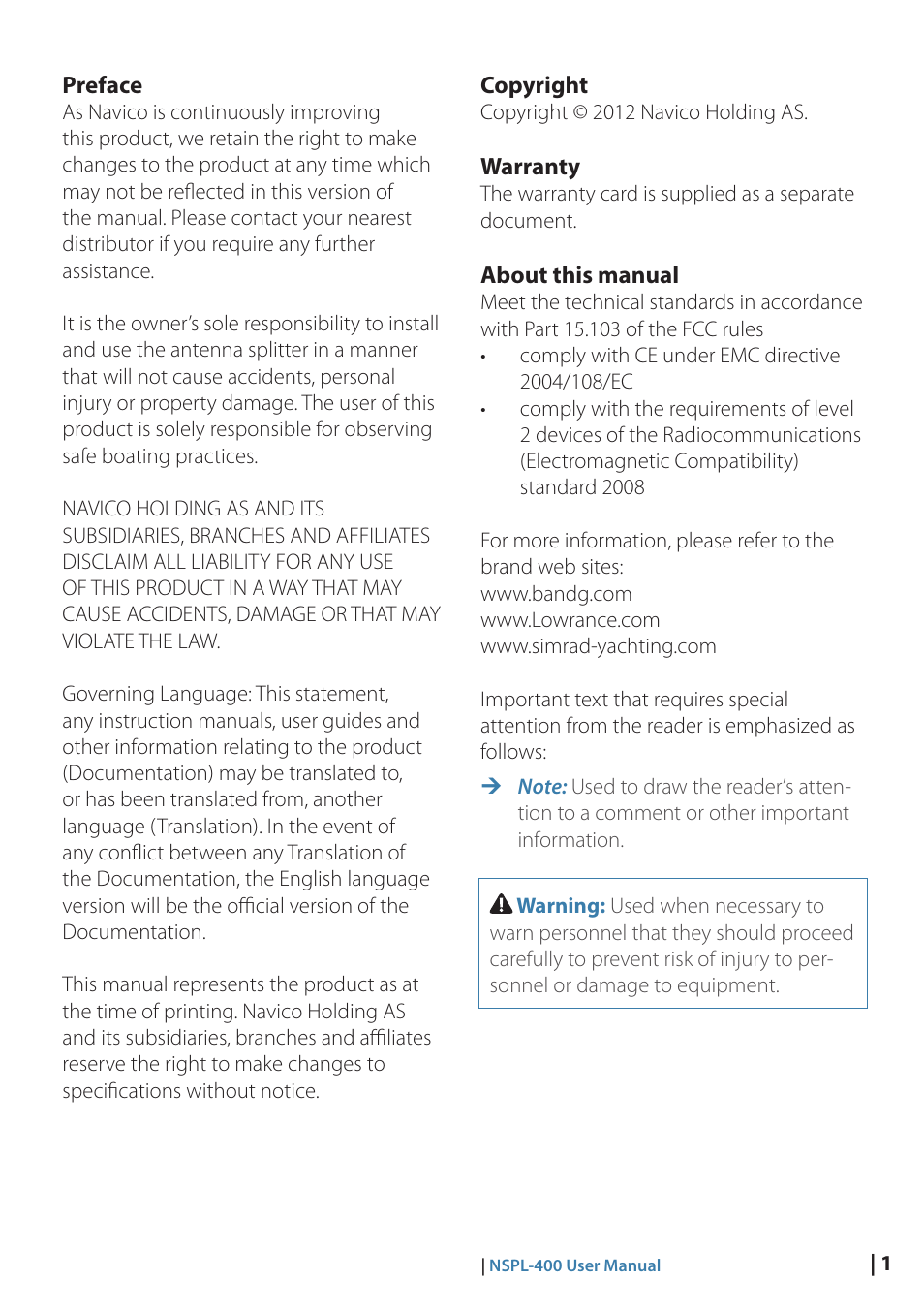 B&G NSPL-400 User Manual | Page 2 / 20