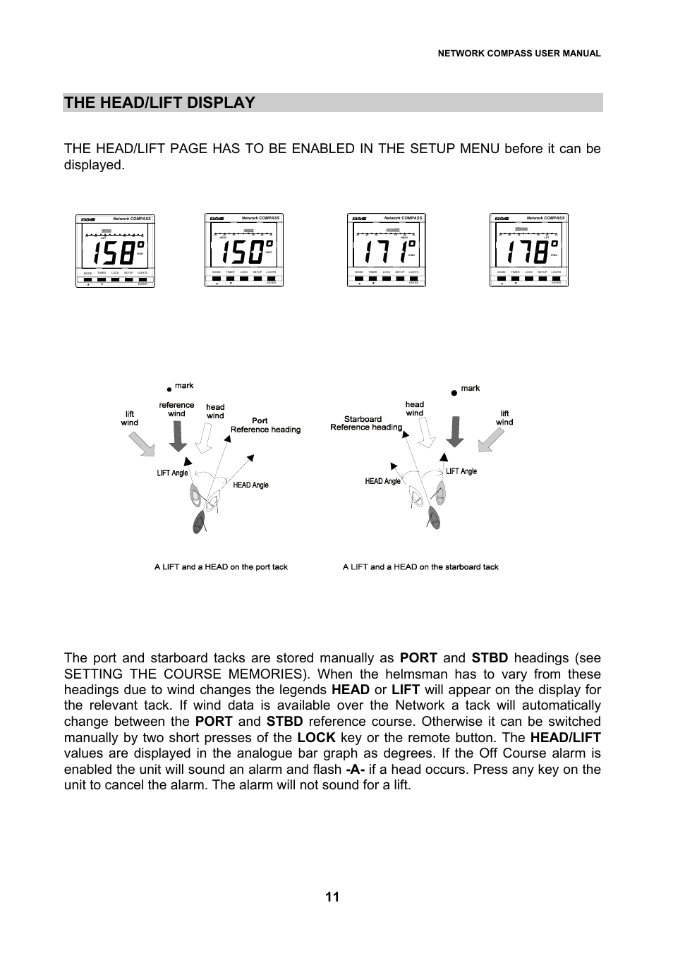 The head/lift display, Network compass user manual | B&G Network Compass User Manual | Page 11 / 23