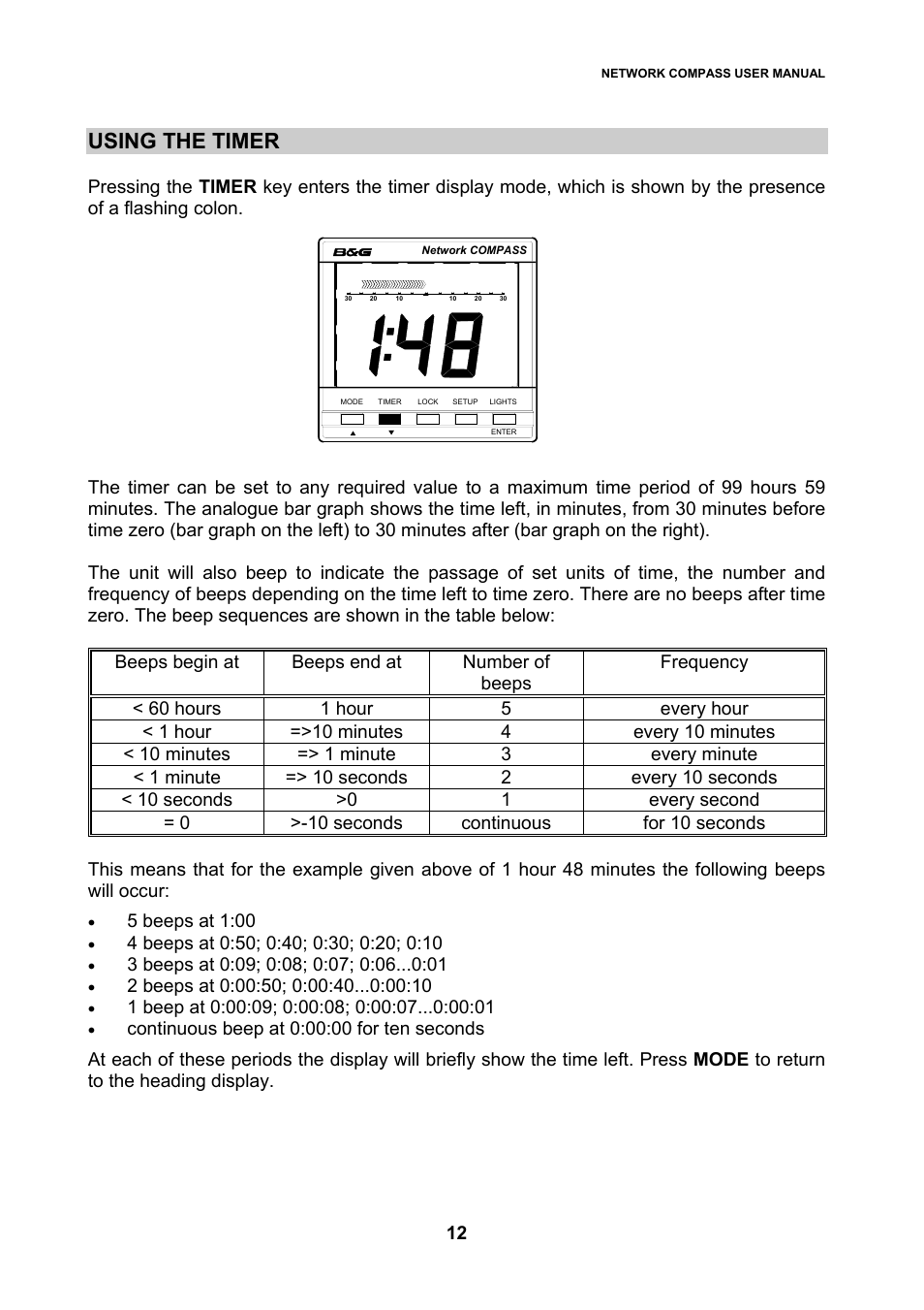 Using the timer | B&G Network Compass User Manual | Page 12 / 23