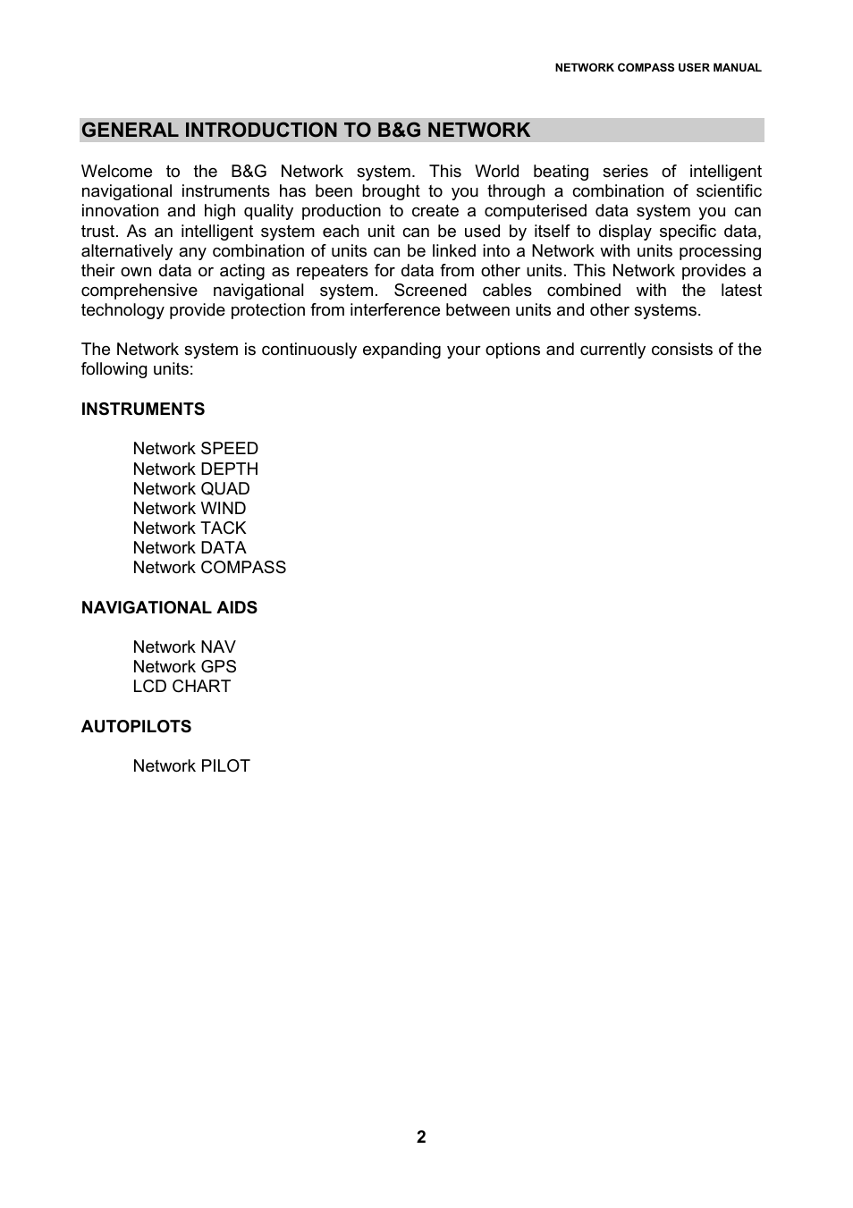 General introduction to b&g network | B&G Network Compass User Manual | Page 2 / 23