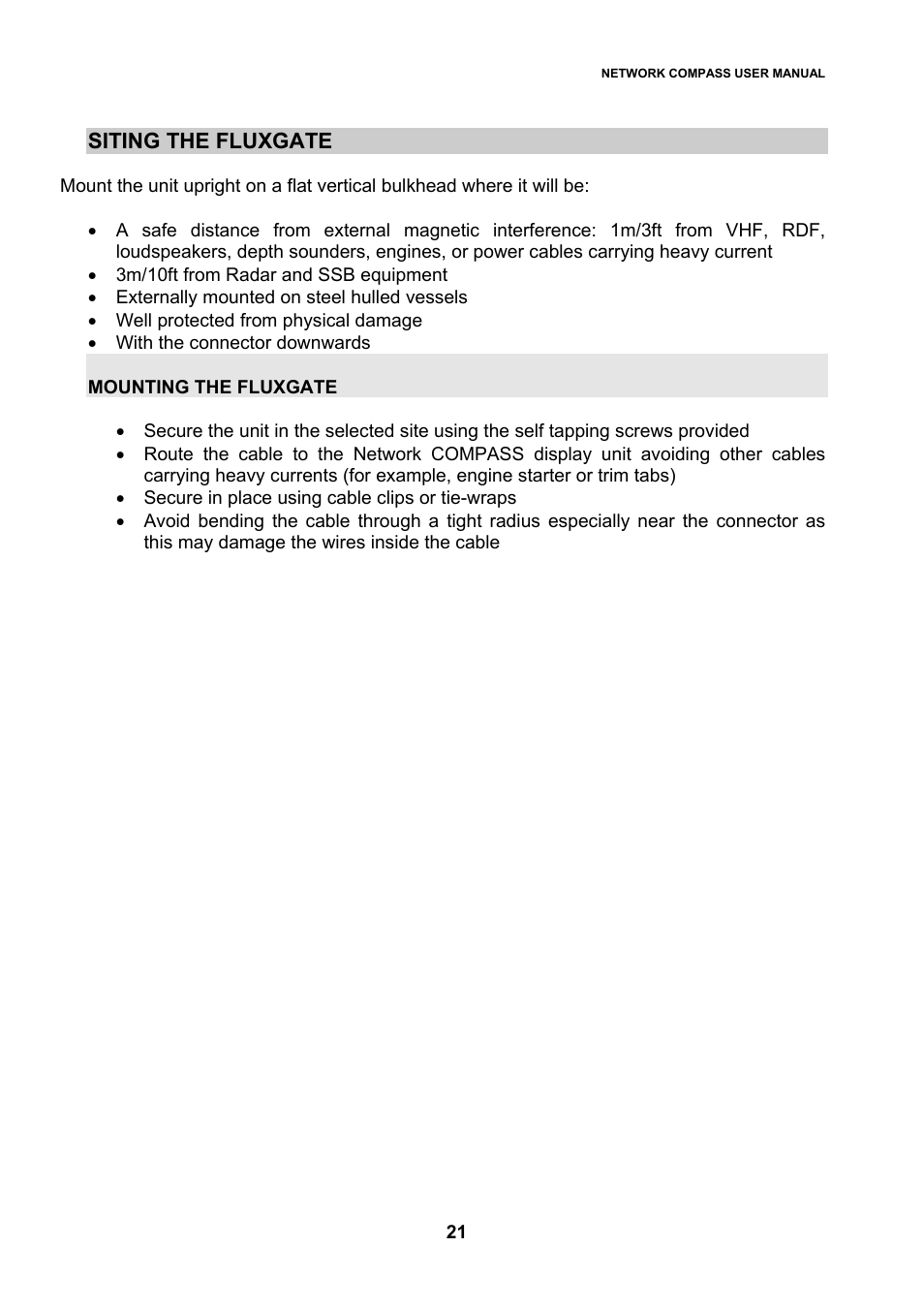 Siting the fluxgate | B&G Network Compass User Manual | Page 21 / 23