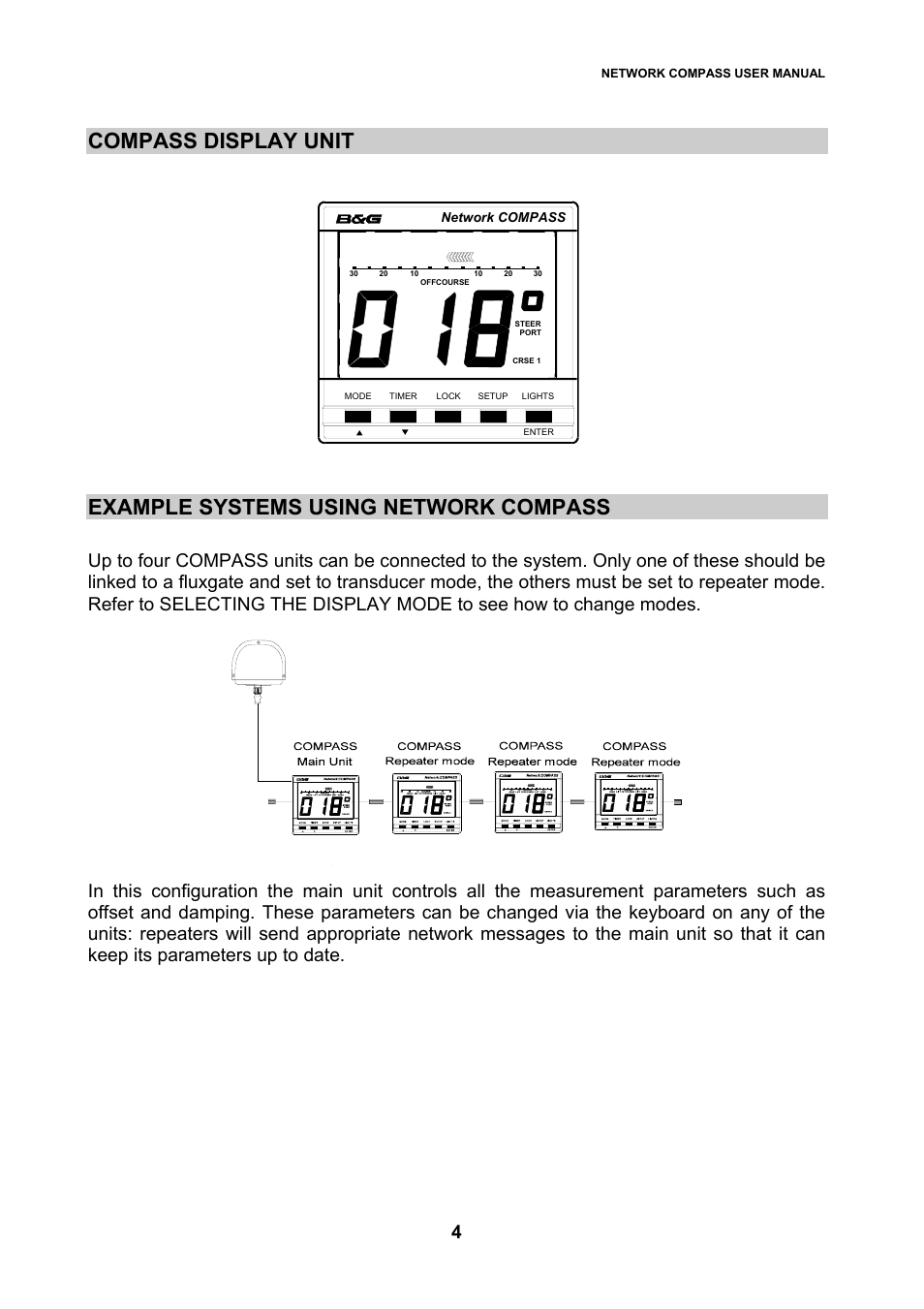 Compass display unit, Example systems using network compass | B&G Network Compass User Manual | Page 4 / 23