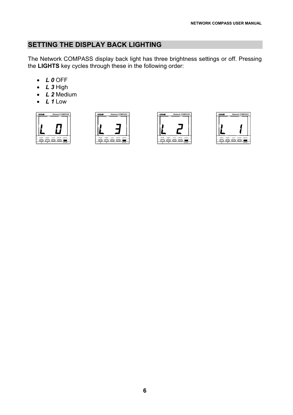 Setting the display back lighting, Network compass user manual | B&G Network Compass User Manual | Page 6 / 23