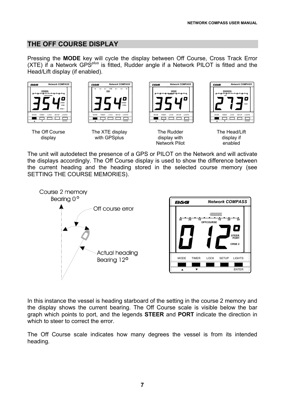 The off course display, Network compass, Network compass user manual | Plus | B&G Network Compass User Manual | Page 7 / 23