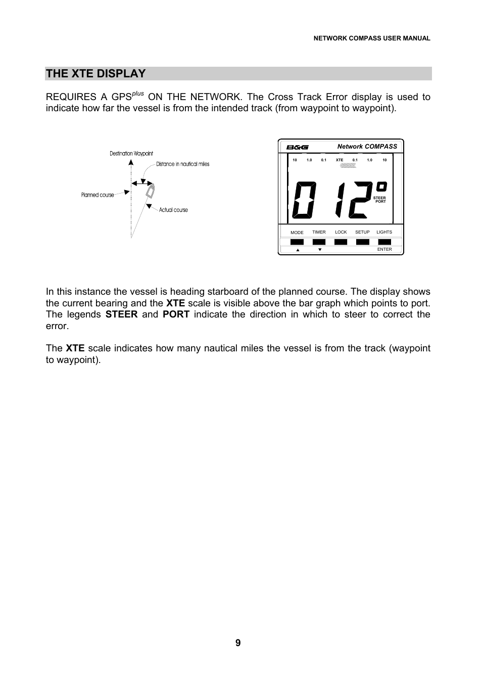 The xte display, Requires a gps | B&G Network Compass User Manual | Page 9 / 23