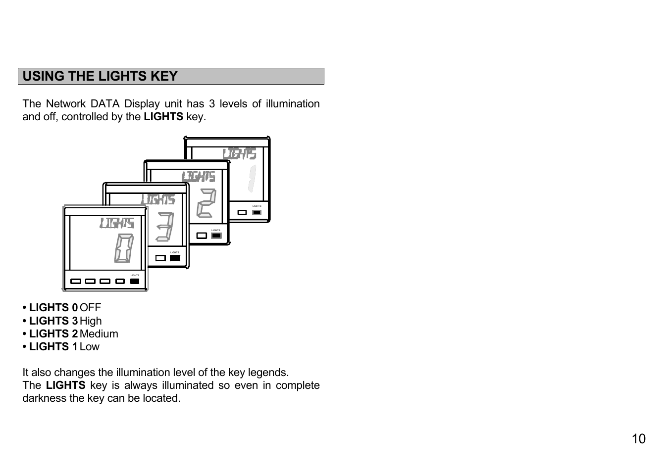 Using the lights key | B&G Network Data User Manual | Page 10 / 15