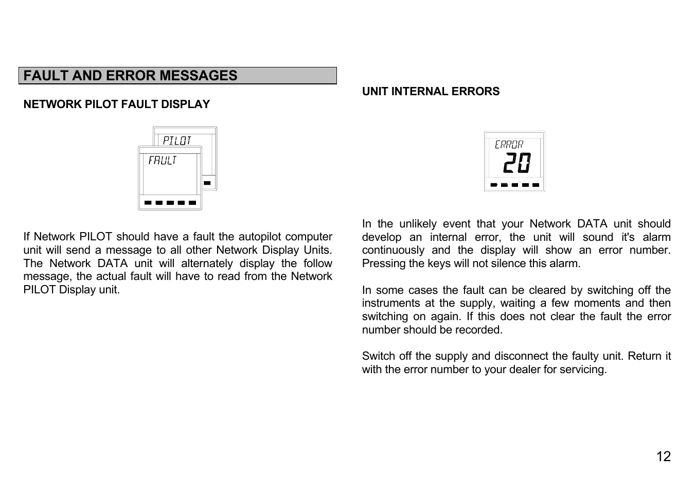 Fault and error messages | B&G Network Data User Manual | Page 12 / 15