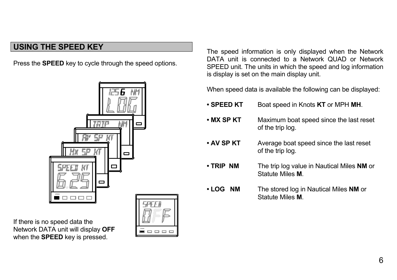 Using the speed key | B&G Network Data User Manual | Page 6 / 15