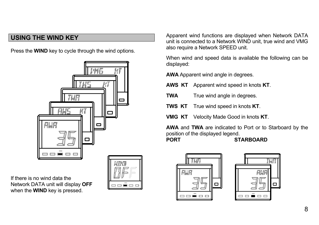 Using the wind key | B&G Network Data User Manual | Page 8 / 15