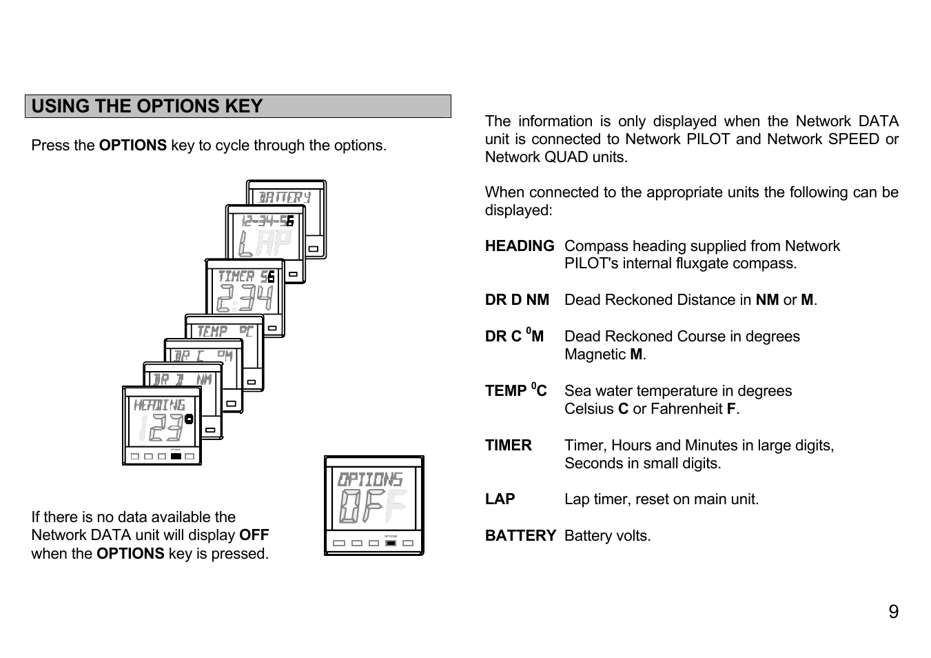 Using the options key | B&G Network Data User Manual | Page 9 / 15