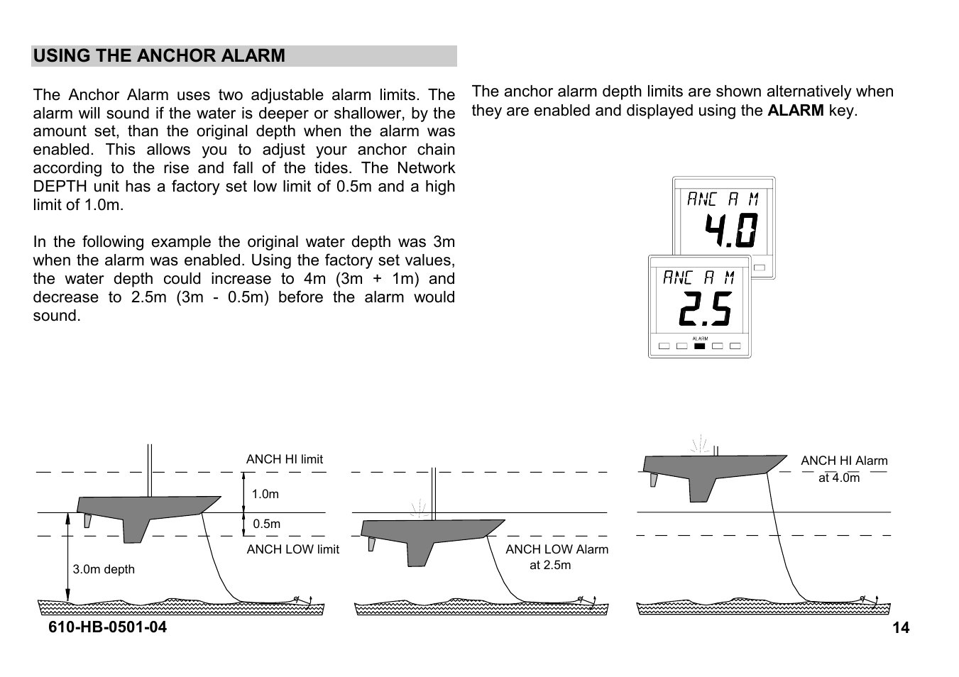 Using the anchor alarm | B&G Network Depth User Manual | Page 14 / 23