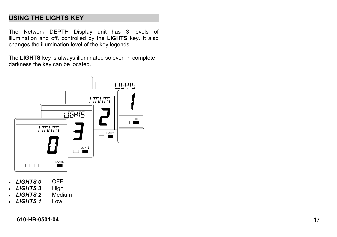 Using the lights key | B&G Network Depth User Manual | Page 17 / 23