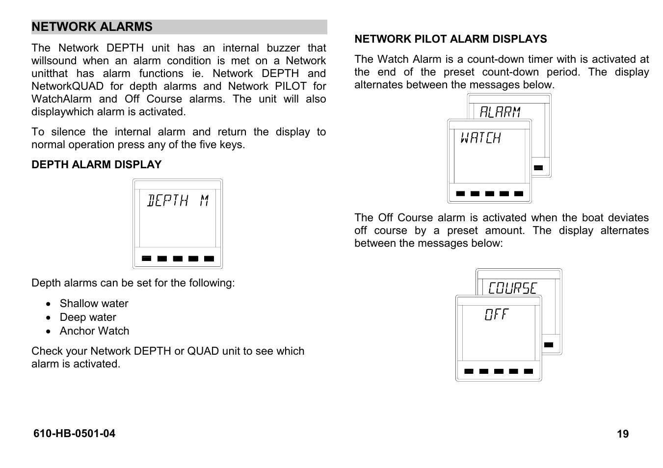 Network alarms | B&G Network Depth User Manual | Page 19 / 23