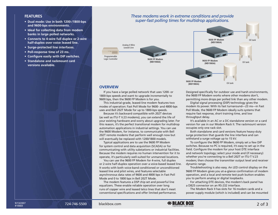 2 of 3, Features, Overview | Black Box 9600 FP User Manual | Page 2 / 3