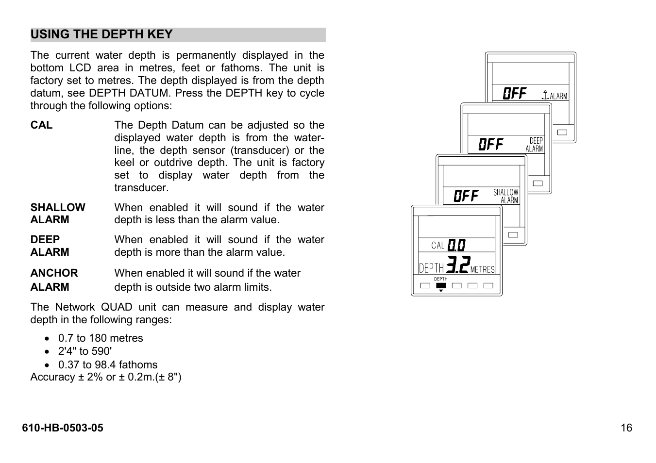 Using the depth key | B&G Network Quad User Manual | Page 16 / 36