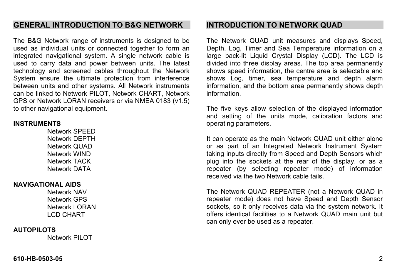 General introduction to b&g network, Introduction to network quad | B&G Network Quad User Manual | Page 2 / 36