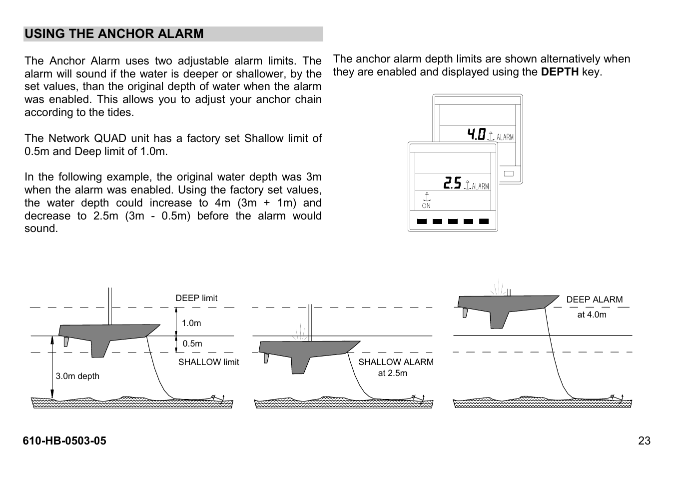 Using the anchor alarm | B&G Network Quad User Manual | Page 23 / 36