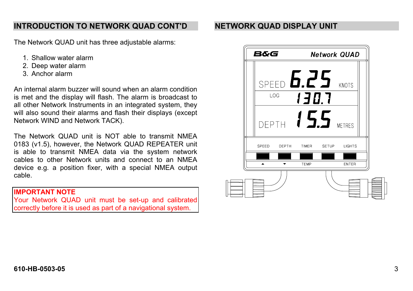 Introduction to network quad cont'd, Network quad display unit | B&G Network Quad User Manual | Page 3 / 36