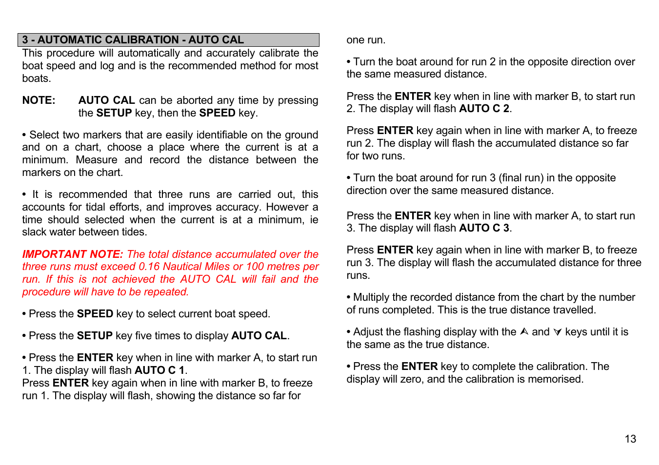 3 - automatic calibration - auto cal | B&G Network Speed User Manual | Page 13 / 26