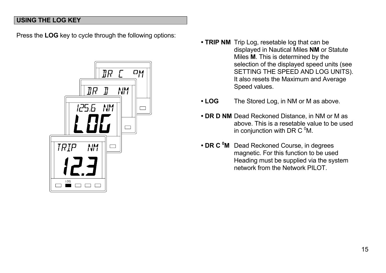 Using the log key | B&G Network Speed User Manual | Page 15 / 26