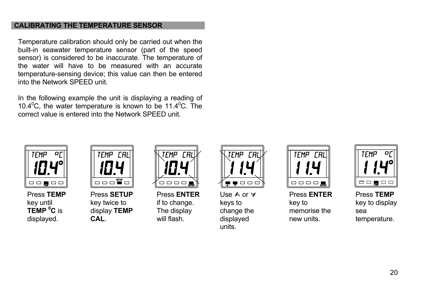 Calibrating the temperature sensor | B&G Network Speed User Manual | Page 20 / 26