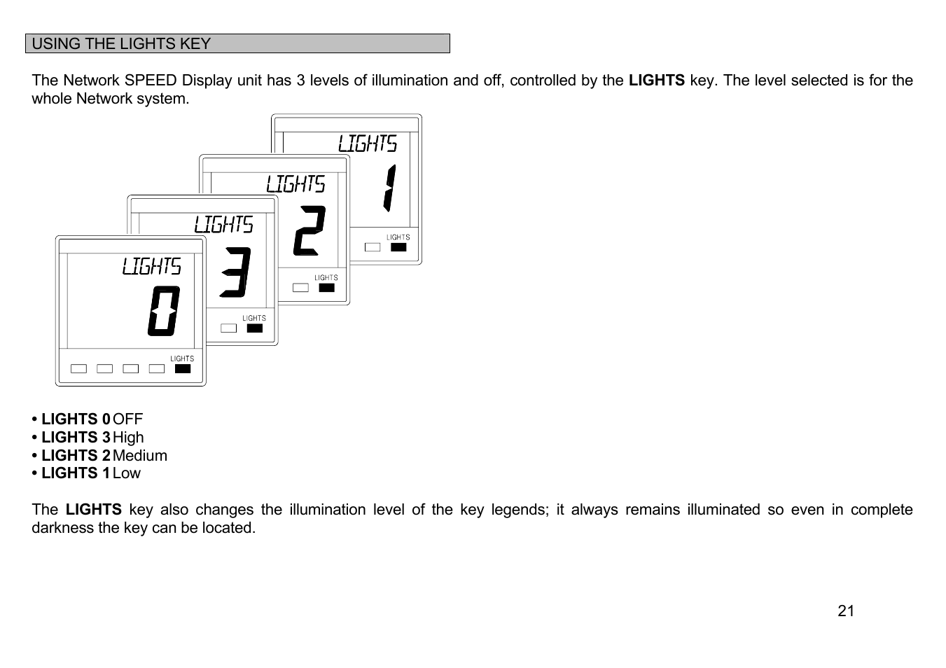 Using the lights key | B&G Network Speed User Manual | Page 21 / 26