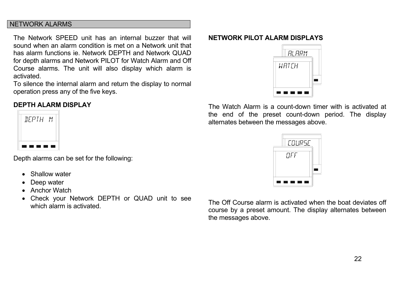 Network alarms | B&G Network Speed User Manual | Page 22 / 26