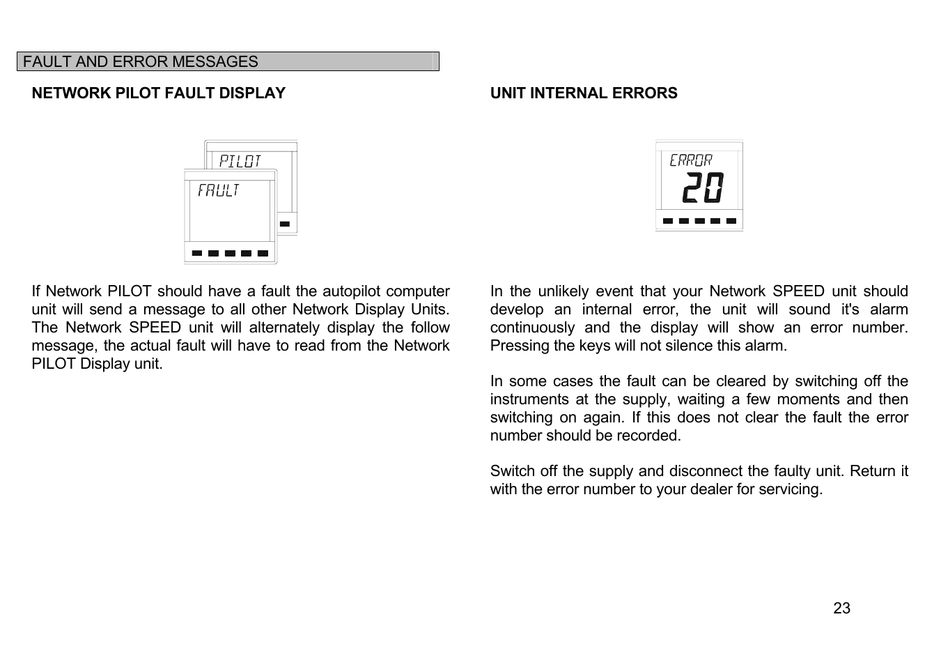 Fault and error messages | B&G Network Speed User Manual | Page 23 / 26