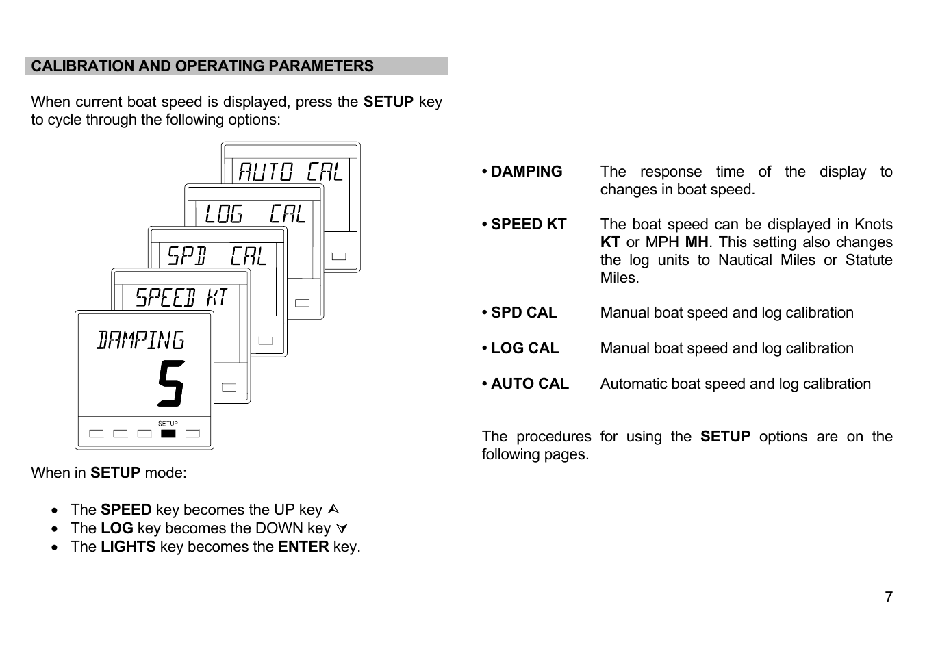 Calibration and operating parameters | B&G Network Speed User Manual | Page 7 / 26