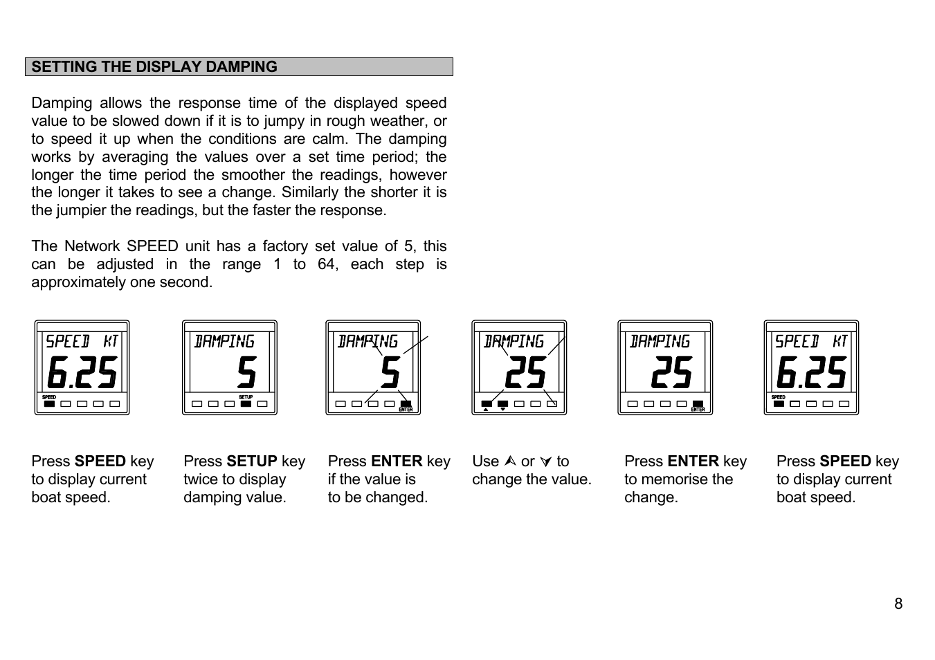 Setting the display damping | B&G Network Speed User Manual | Page 8 / 26