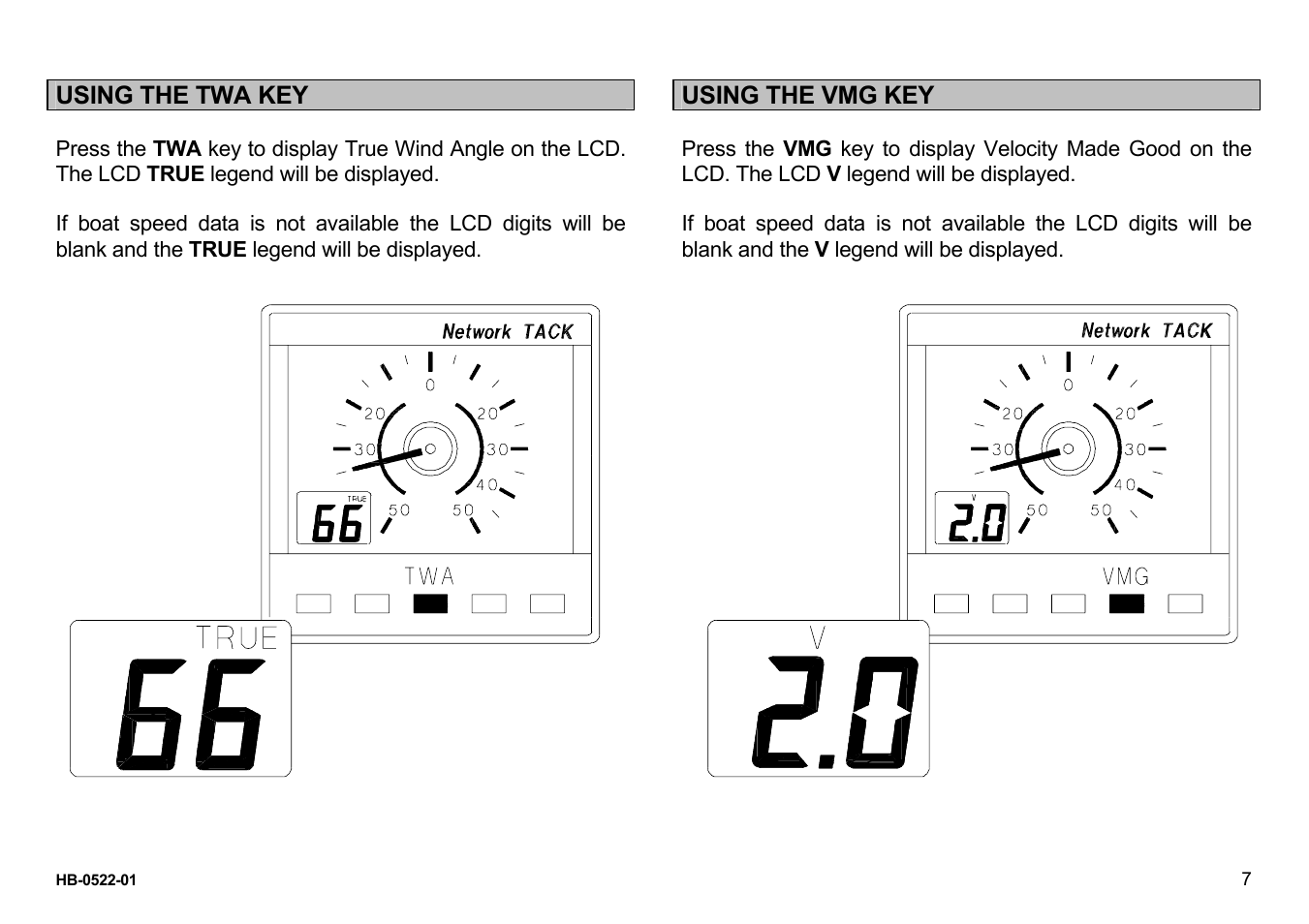 Using the twa key, Using the vmg key | B&G Network Tack User Manual | Page 7 / 12