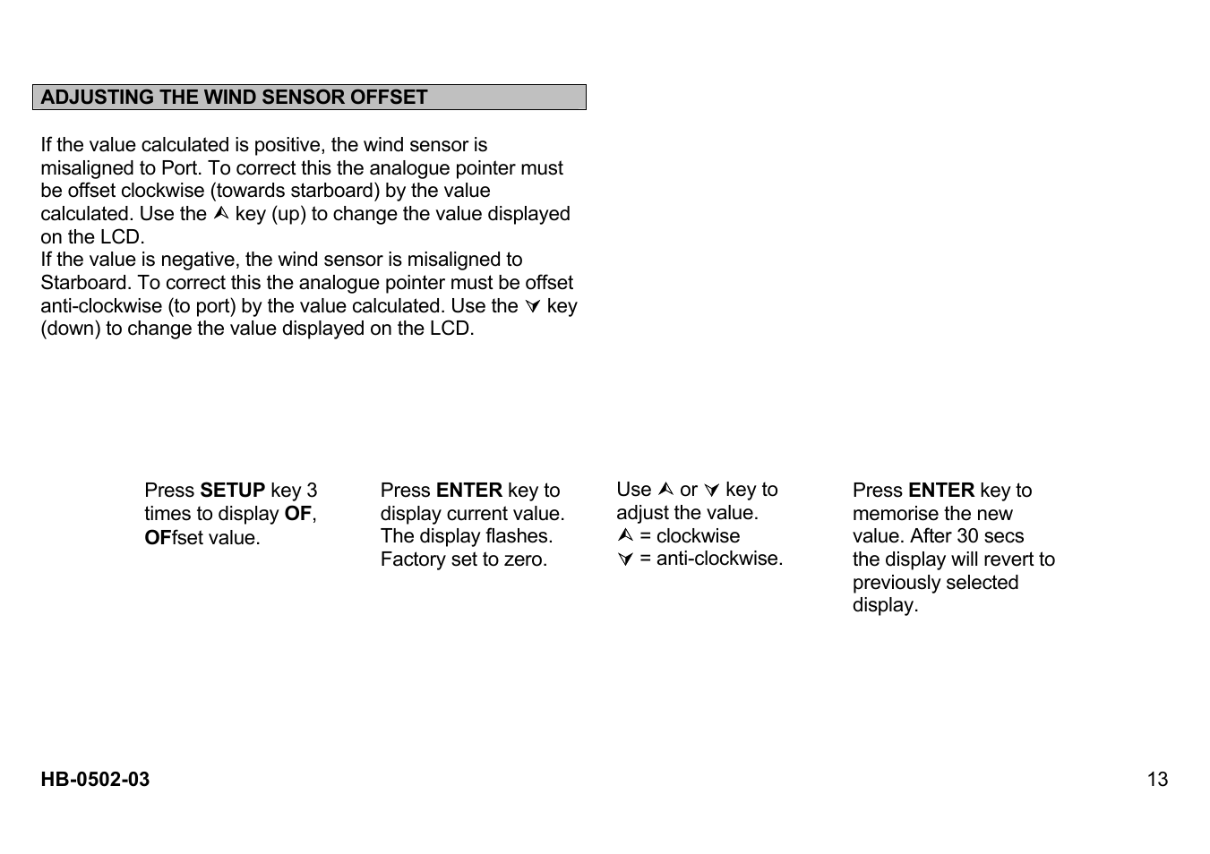 Adjusting the wind sensor offset | B&G Network Wind User Manual | Page 13 / 18