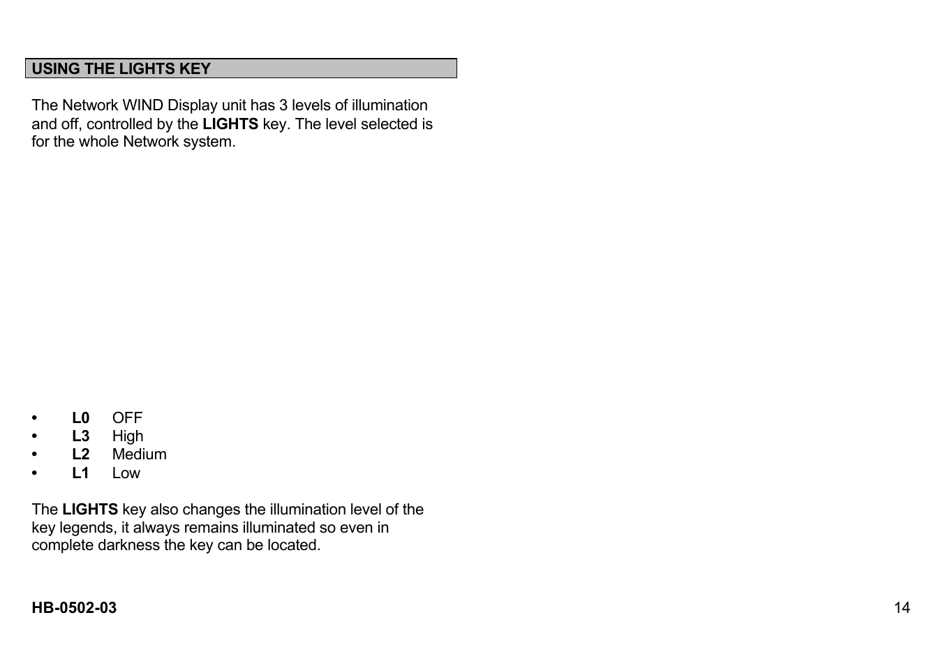 Using the lights key | B&G Network Wind User Manual | Page 14 / 18