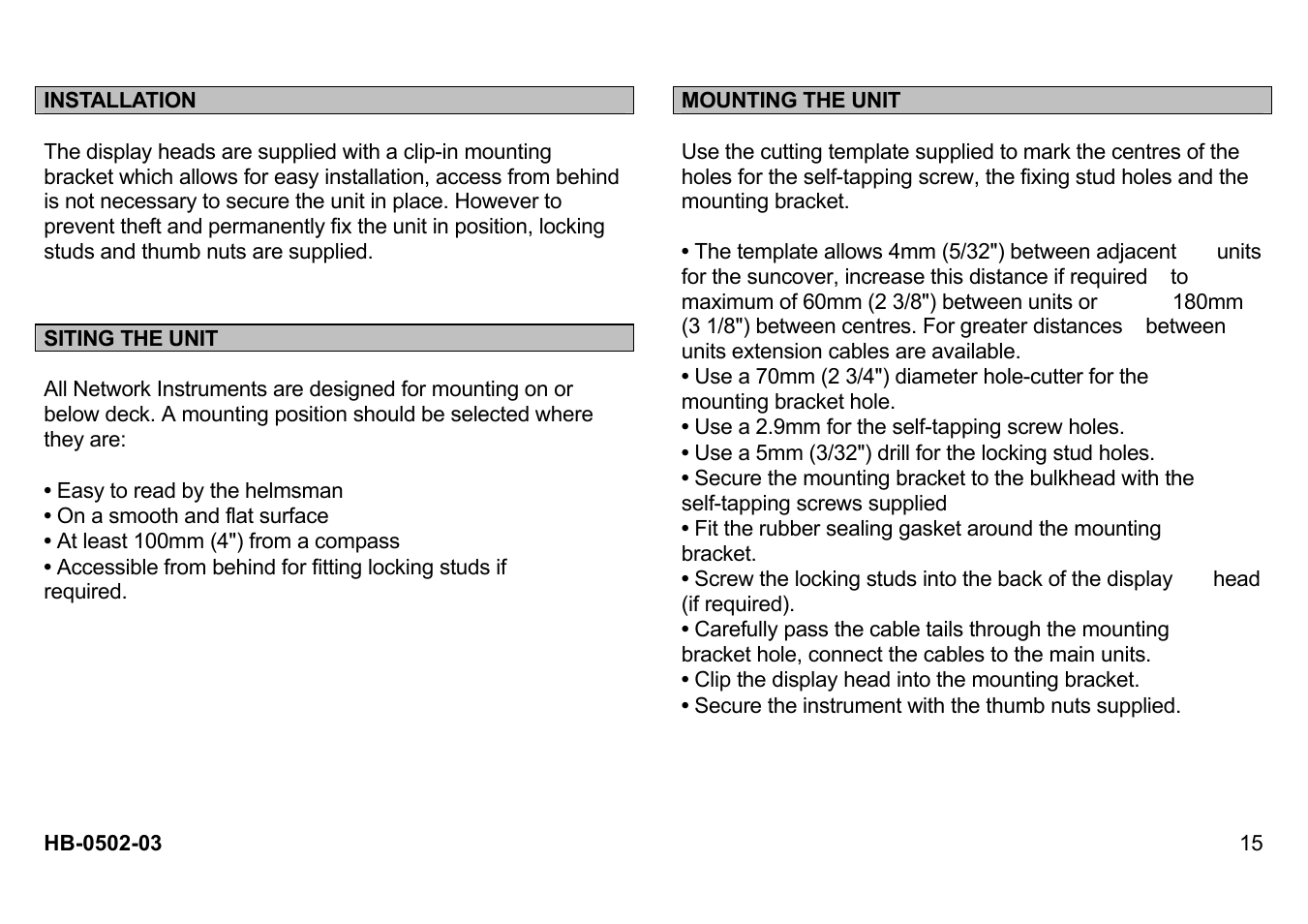 Installation, Siting the unit, Mounting the unit | B&G Network Wind User Manual | Page 15 / 18