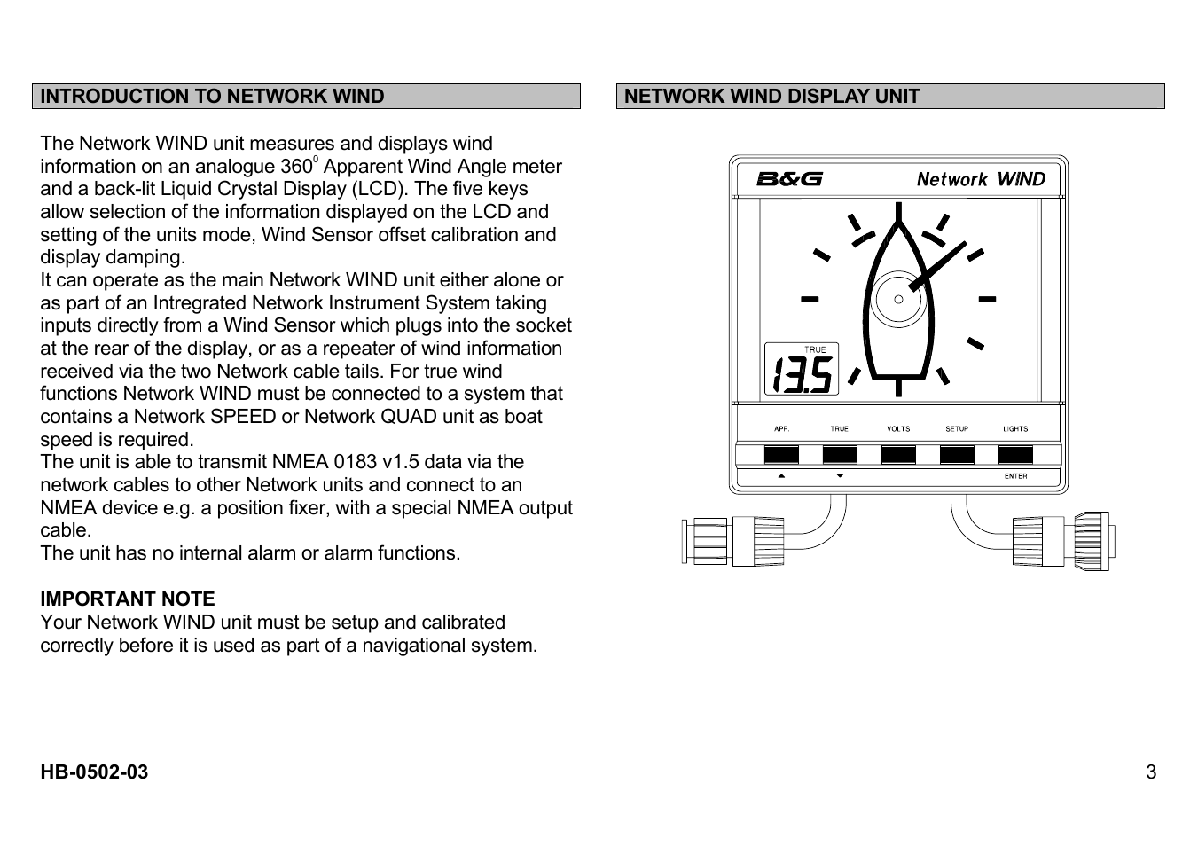 Introduction to network wind, Network wind display unit | B&G Network Wind User Manual | Page 3 / 18