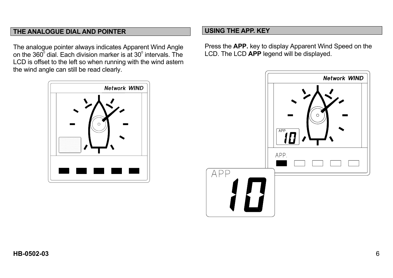 The analogue dial and pointer, Using the app. key | B&G Network Wind User Manual | Page 6 / 18