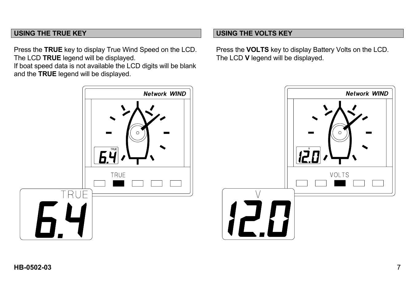 Using the true key, Using the volts key | B&G Network Wind User Manual | Page 7 / 18