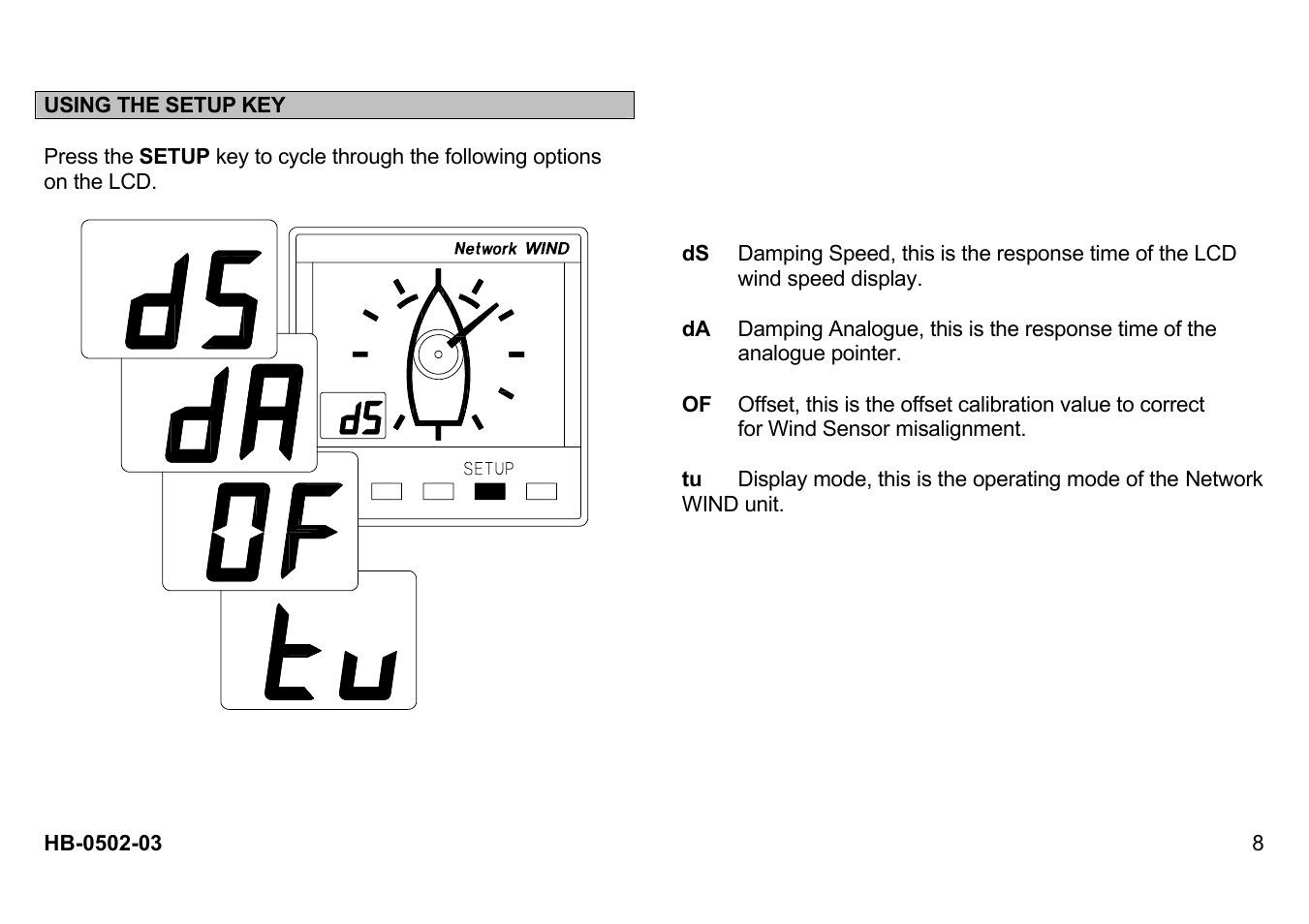 Using the setup key | B&G Network Wind User Manual | Page 8 / 18