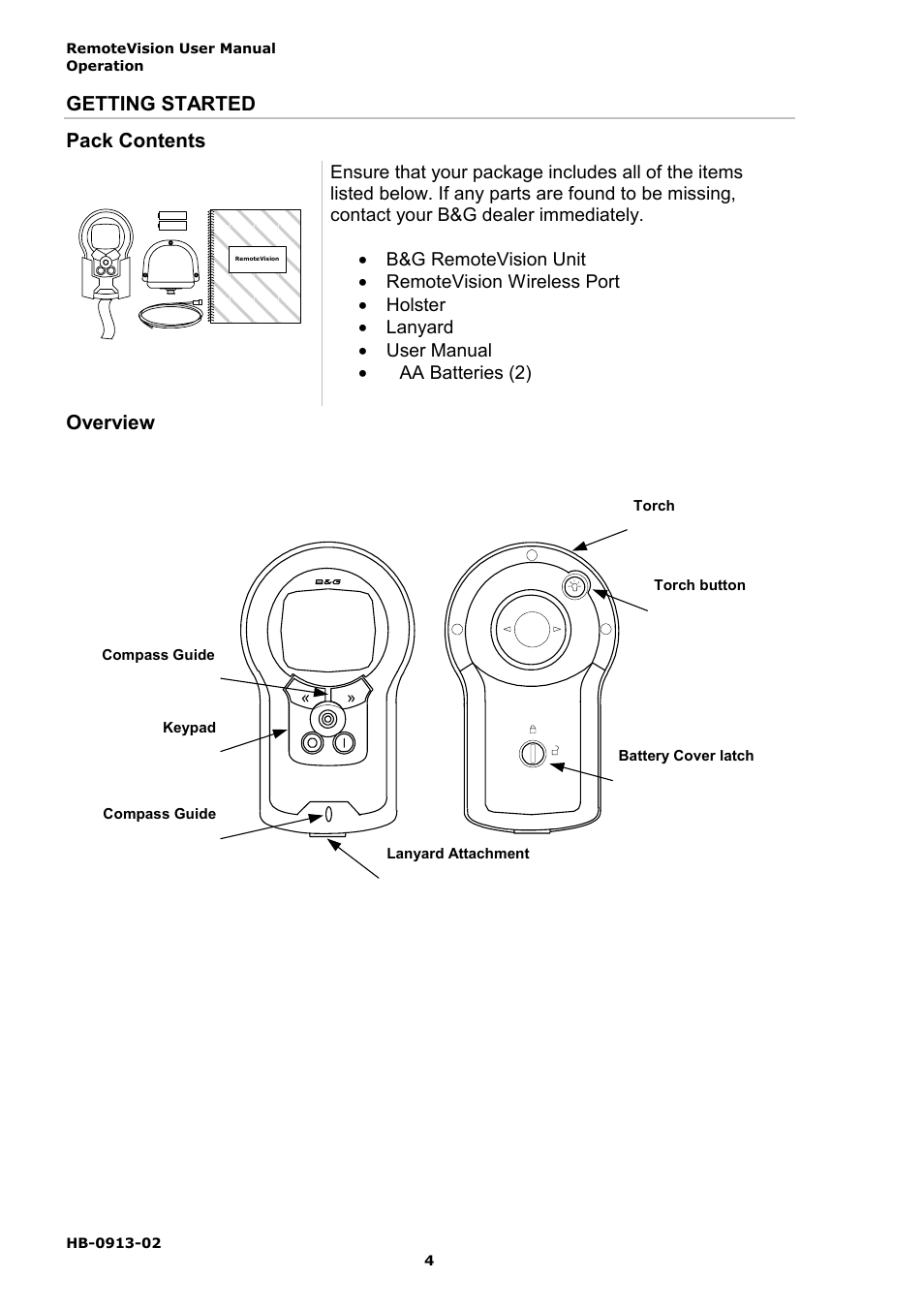 Getting started pack contents, Overview | B&G RemoteVision User Manual | Page 8 / 32
