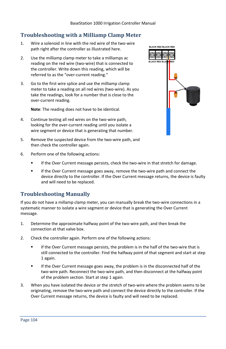 Troubleshooting with a milliamp clamp meter, Troubleshooting manually | Baseline Systems BaseStation 1000 User Manual | Page 110 / 122