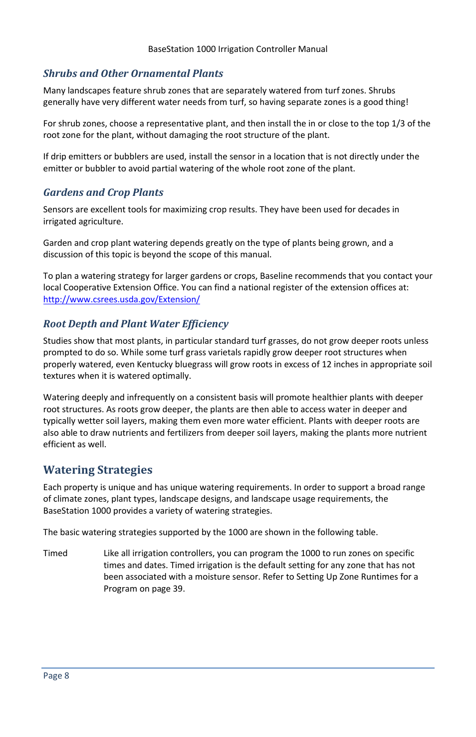 Shrubs and other ornamental plants, Gardens and crop plants, Root depth and plant water efficiency | Watering strategies | Baseline Systems BaseStation 1000 User Manual | Page 14 / 122