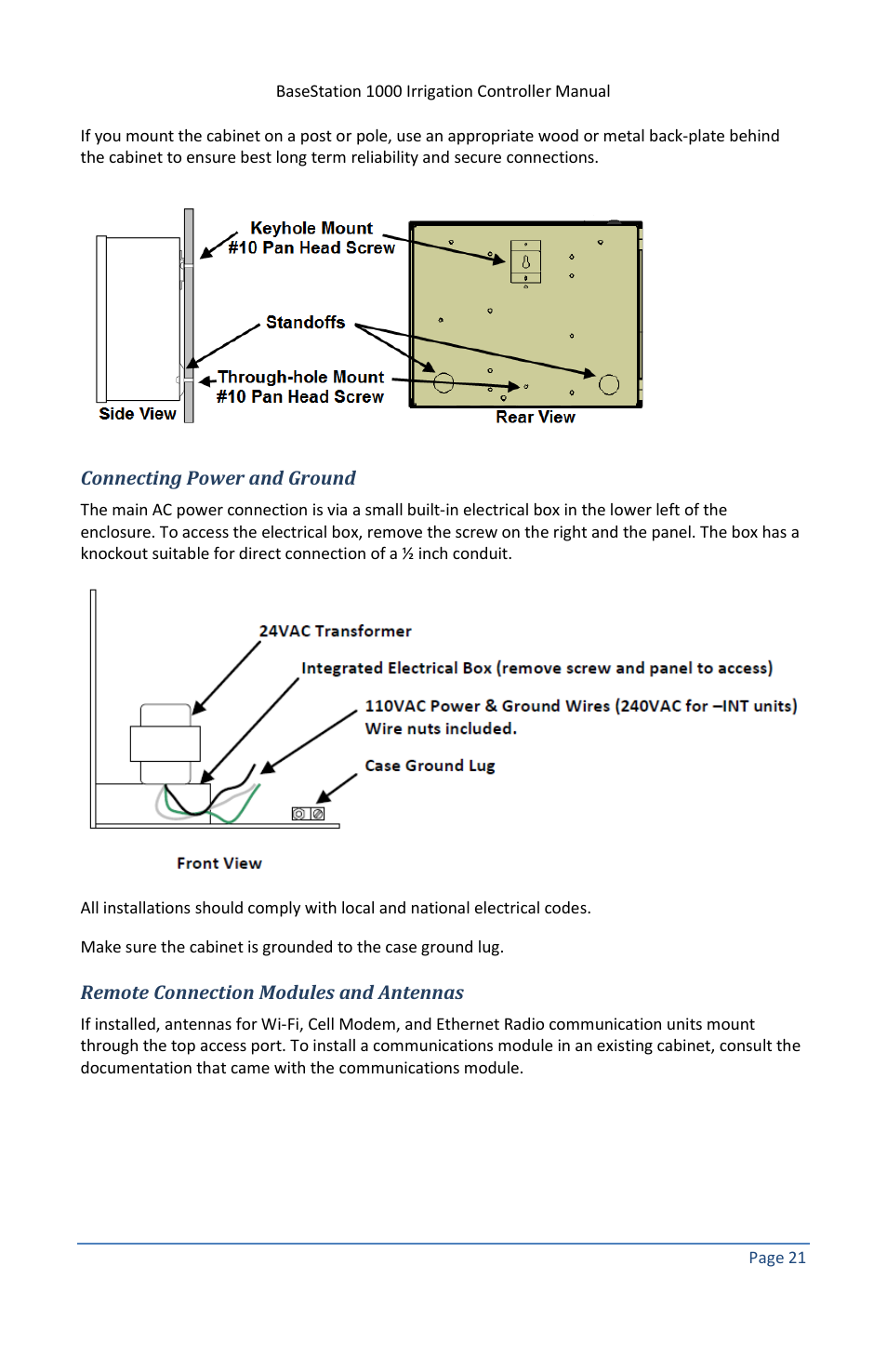 Connecting power and ground, Remote connection modules and antennas | Baseline Systems BaseStation 1000 User Manual | Page 27 / 122