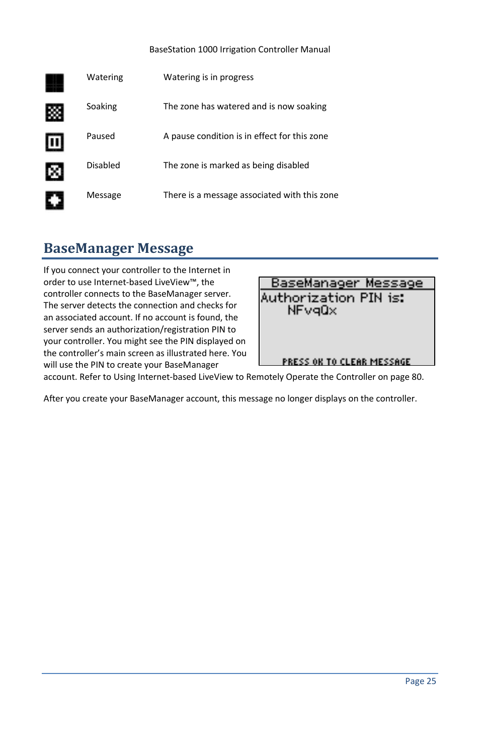 Basemanager message | Baseline Systems BaseStation 1000 User Manual | Page 31 / 122